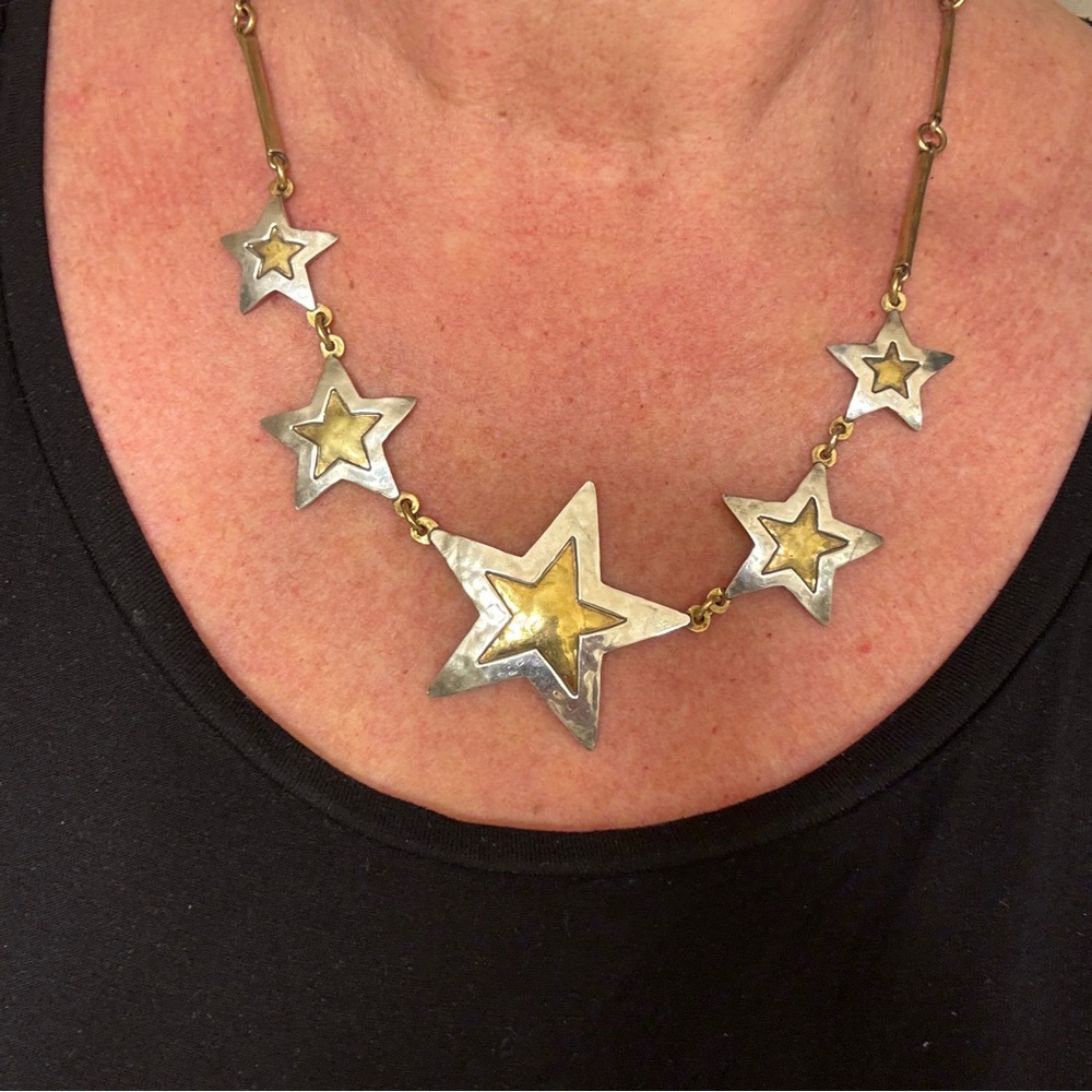Jeep Collins Brass and Sterling 5 Stars Necklace - Picture 3 of 9